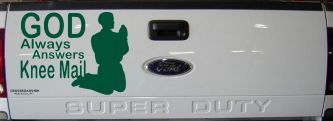 God Always Answers Knee Mail Man Christian Car or Truck Window Decal Sticker (Dark Green)