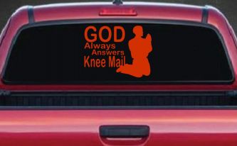 God Always Answers Knee Mail Man Christian Car or Truck Window Decal Sticker (Orange Red)