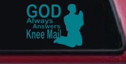 God Always Answers Knee Mail Man Christian Car or Truck Window Decal Sticker (Turquoise Blue)