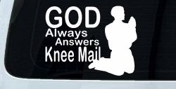 God Always Answers Knee Mail Man Christian Car or Truck Window Decal Sticker