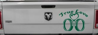 True Love Wedding Rings Heart Car or Truck Window Decal Sticker (Dark Green)