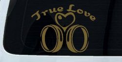 True Love Wedding Rings Heart Car or Truck Window Decal Sticker (Gold)