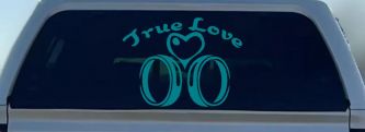 True Love Wedding Rings Heart Car or Truck Window Decal Sticker (Turquoise Blue)