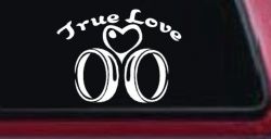 True Love Wedding Rings Heart Car or Truck Window Decal Sticker