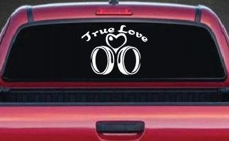 True Love Wedding Rings Heart Car or Truck Window Decal Sticker
