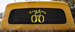 True Love Wedding Rings Heart Car or Truck Window Decal Sticker (Yellow)