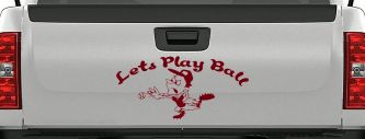 Lets Play Ball Baseball Pitcher Sports Car or Truck Window Decal Sticker (Burgundy)