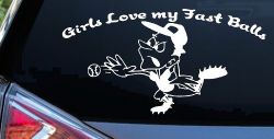 Funny Love Fast Ball Pitcher Sports Car or Truck Window Decal Sticker