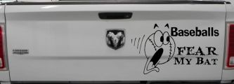 Baseballs Fear My Bat Sports Car or Truck Window Decal Sticker (Black)