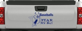 Baseballs Fear My Bat Sports Car or Truck Window Decal Sticker (Navy)