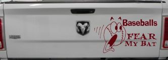 Baseballs Fear My Bat Sports Car or Truck Window Decal Sticker (Purple Red)