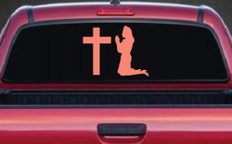 Nurse At Cross Christian Car or Truck Window Decal Sticker (Coral)