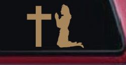 Nurse At Cross Christian Car or Truck Window Decal Sticker (Light Brown)