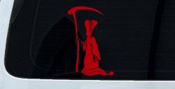 Grim Reaper Car or Truck Window Decal Sticker (Red)