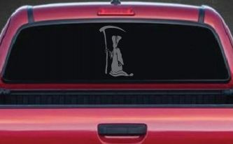 Grim Reaper Car or Truck Window Decal Sticker (Silver)