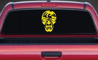 Tribal Skull Mask Car or Truck Window Decal Sticker (Yellow)