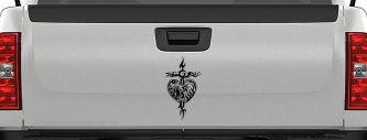 Tribal Heart and Cross Car or Truck Window Decal Sticker (Black)