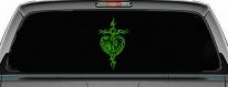 Tribal Heart and Cross Car or Truck Window Decal Sticker (Lime)