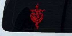 Tribal Heart and Cross Car or Truck Window Decal Sticker (Red)