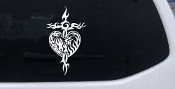 Tribal Heart and Cross Car or Truck Window Decal Sticker