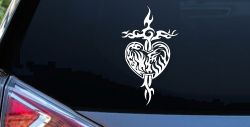 Tribal Heart and Cross Car or Truck Window Decal Sticker