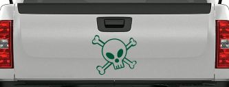 Cute Skull And Cross Bones Car or Truck Window Decal Sticker (Dark Green)