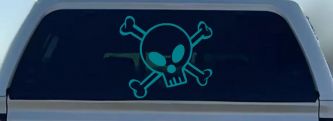 Cute Skull And Cross Bones Car or Truck Window Decal Sticker (Turquoise Blue)