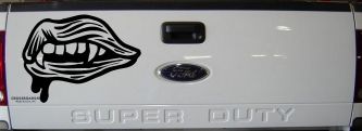 Vampire Mouth Fangs Lips Car or Truck Window Decal Sticker (Black)