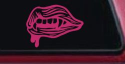 Vampire Mouth Fangs Lips Car or Truck Window Decal Sticker (Hot Pink)