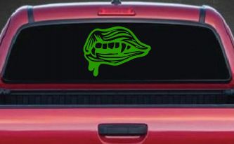 Vampire Mouth Fangs Lips Car or Truck Window Decal Sticker (Lime)