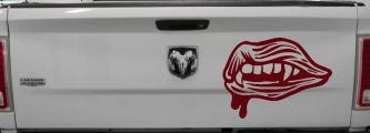 Vampire Mouth Fangs Lips Car or Truck Window Decal Sticker (Purple Red)
