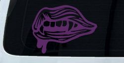Vampire Mouth Fangs Lips Car or Truck Window Decal Sticker (Violet)
