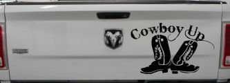 Cowboy Up With Boots Rodeo Western Ranch Car or Truck Window Decal Sticker (Black)