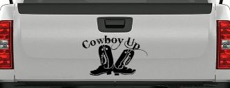 Cowboy Up With Boots Rodeo Western Ranch Car or Truck Window Decal Sticker (Black)