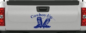 Cowboy Up With Boots Rodeo Western Ranch Car or Truck Window Decal Sticker (Navy)