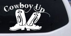 Cowboy Up With Boots Rodeo Western Ranch Car or Truck Window Decal Sticker