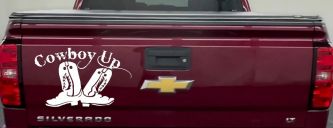 Cowboy Up With Boots Rodeo Western Ranch Car or Truck Window Decal Sticker (White)