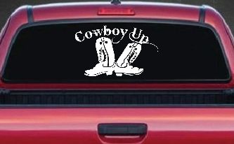 Cowboy Up With Boots Rodeo Western Ranch Car or Truck Window Decal Sticker