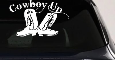 Cowboy Up Boots Rodeo Western Car Truck Window Decal Sticker Vinyl