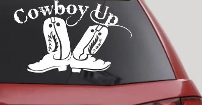 Cowboy Up Boots Rodeo Western Car Truck Window Decal Sticker Vinyl