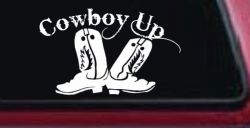 Cowboy Up With Boots Rodeo Western Ranch Car or Truck Window Decal Sticker