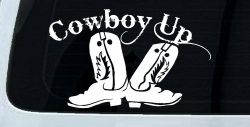 Cowboy Up With Boots Rodeo Western Ranch Car or Truck Window Decal Sticker
