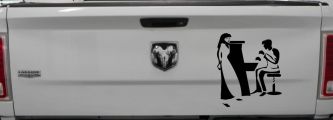 Man Woman Piano Line Art Music Car or Truck Window Decal Sticker (Black)