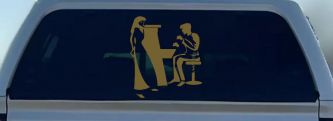 Man Woman Piano Line Art Music Car or Truck Window Decal Sticker (Gold)