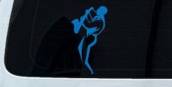 Jazz Man With Saxophone Music Car or Truck Window Decal Sticker (Sky Blue)