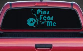 Pins Fear Me Bowling Decal for Car Truck Window Vinyl Sticker (Turquoise Blue)