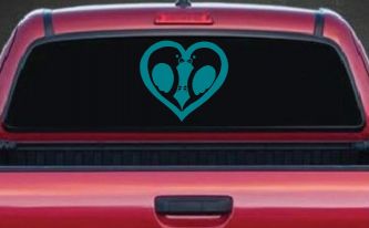 Lovebirds Kissing Heart Decal - Car Truck Window Vinyl Sticker (Turquoise Blue)