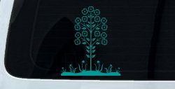 Flower Stalk Big Blooms And Vines Car or Truck Window Decal Sticker (Turquoise)