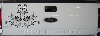 Swirl Flower Accent And Vines Car or Truck Window Decal Sticker (Black)