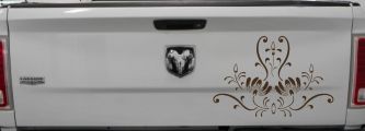 Swirl Flower Accent And Vines Car or Truck Window Decal Sticker (Brown)